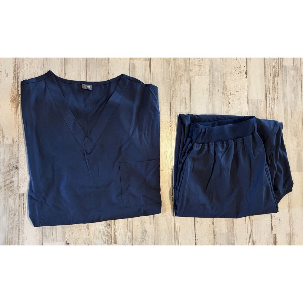 Unisex 2 Piece Scrub Set XXL Navy Blue Jogger Drawstring Pants Doctor Nurse